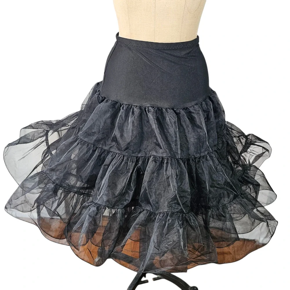 Grace Karin black tiered petticoat cancan rockabilly square dance slip L